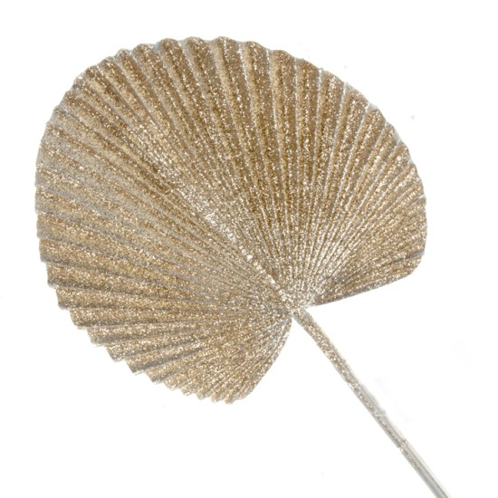 Artificial Fan Palm Leaf Champagne Gold Glitter 54cm Artificial Leaves
